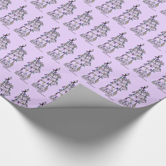 Vrijheidsbeeld NYC Kerstmis Hanukkah Paars Cadeaupapier (Hoek)