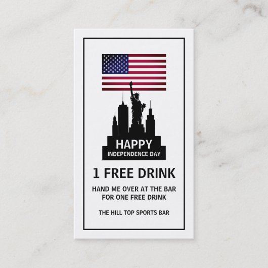 Vrijheidsbeeld, Onafhankelijkheidsdag Drink Ticket (Voorkant)