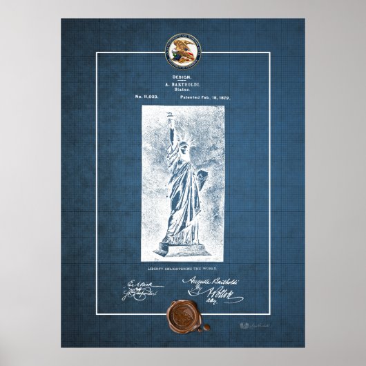 Vrijheidsbeeld  Patentblauwdruk Poster (Voorkant)