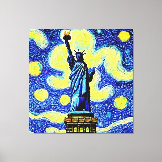 Vrijheidsbeeld Sterrennacht New York Canvas Afdruk (Voorkant)