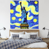 Vrijheidsbeeld Sterrennacht New York Canvas Afdruk (Insitu (Slaapkamer))