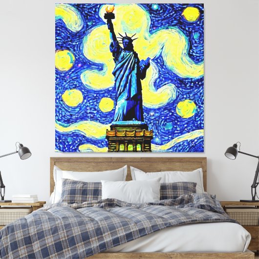 Vrijheidsbeeld Sterrennacht New York Canvas Afdruk (Insitu (Slaapkamer))