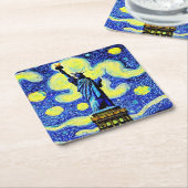 Vrijheidsbeeld Sterrennacht New York Kartonnen Onderzetters (Schuin)