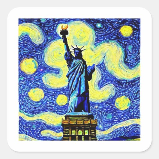 Vrijheidsbeeld Sterrennacht New York Vierkante Sticker (Voorkant)