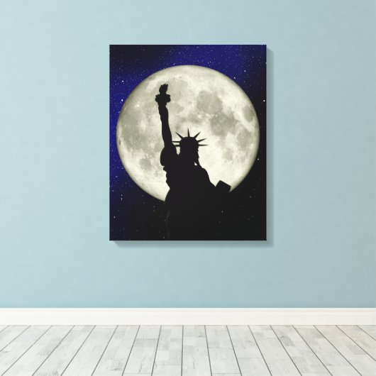 Vrijheidsbeeld tegen het Moon Canvas Afdruk (Insitu (Houten vloer))