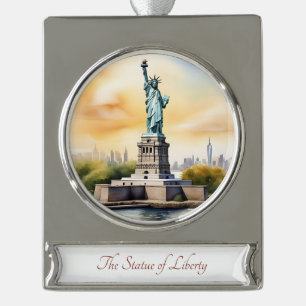 Vrijheidsbeeld Travel Art Waterverf Ornament Verzilverd Banner Ornament