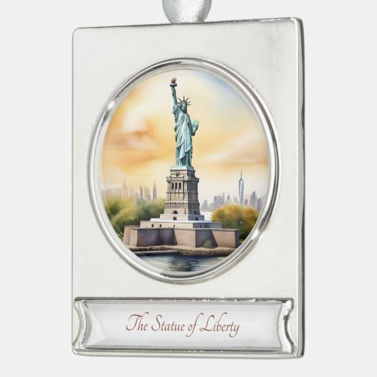 Vrijheidsbeeld Travel Art Waterverf Ornament Verzilverd Banner Ornament (Links)