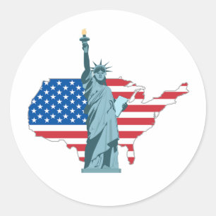 Vrijheidsbeeld & USA Kaart – Ronde Sticker