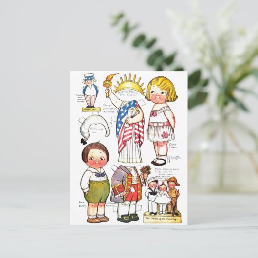 Vrijheidsbeeld van oom Sam George Washington Doll Briefkaart (Staand voorkant)