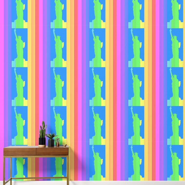 Vrijheidsbeeld Verticale Strepen Regenboog Kleuren Behang (Hal)