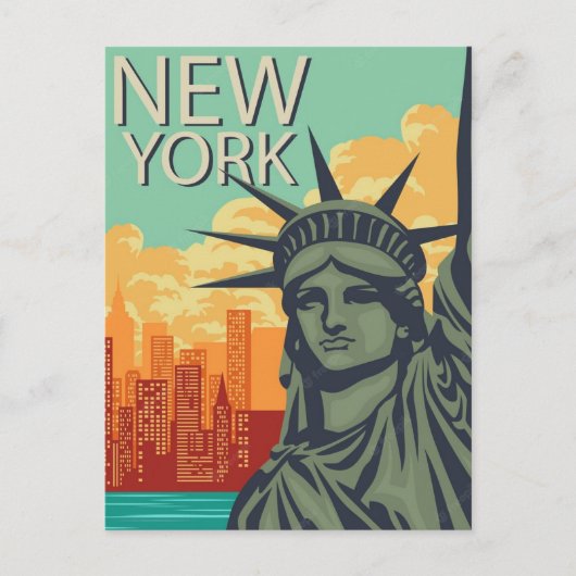 Vrijheidsbeeld Vintage New York Briefkaart (Voorkant)