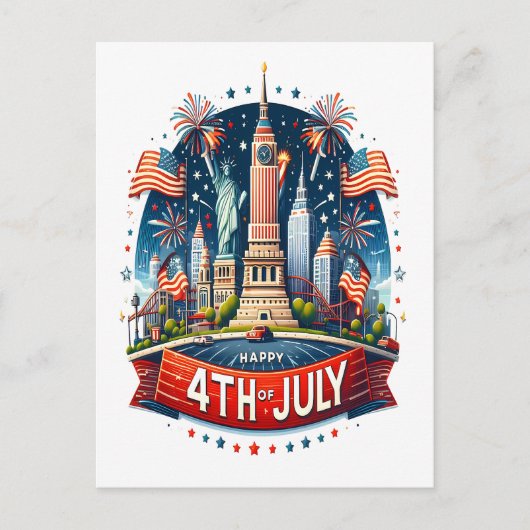 Vrijheidsbeeld Vrolijk Vierde Vrijheidsbeeld Feestdagenkaart (Voorkant)