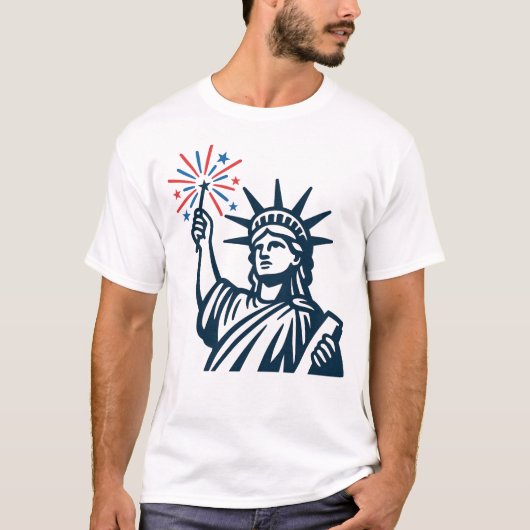 Vrijheidsbeeld Vuurwerk Patriottisch T-shirt (Voorkant)