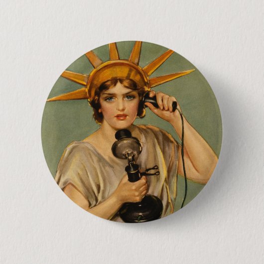 Vrijheidsbeeld, WWI-patriottische oorlog en oorlo Ronde Button 5,7 Cm (Voorkant)