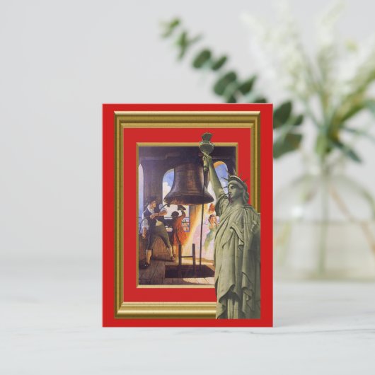 Vrijheidsbel en standbeeld briefkaart (Staand voorkant)