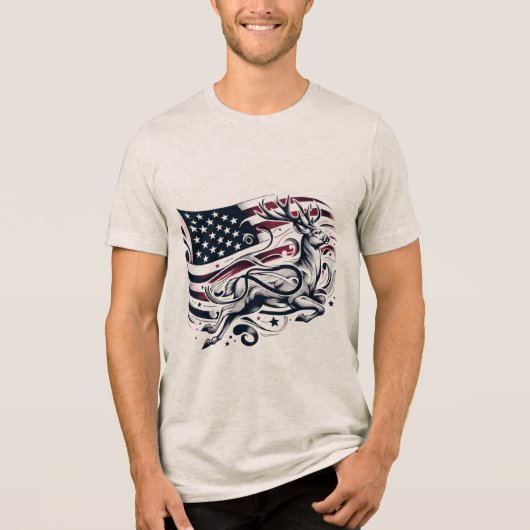 Vrijheidsdag: Majestueus hert met Amerikaanse gees Tri-Blend Shirt (Voorkant)