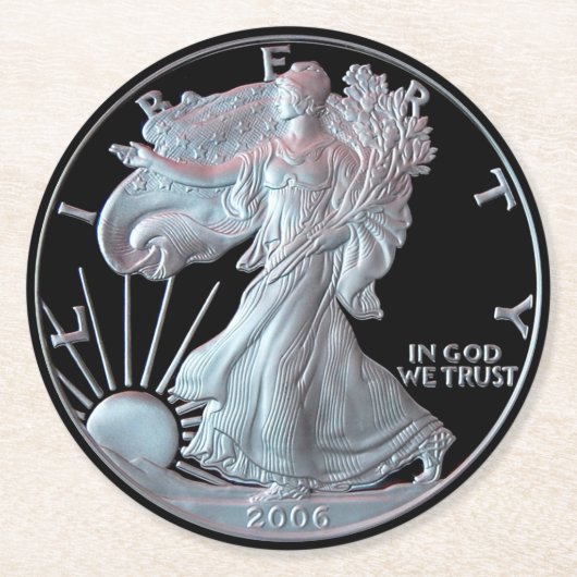 Vrijheidsdollar 2006 ronde kartonnen onderzetter (Voorkant)
