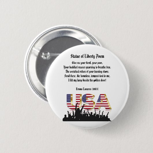 Vrijheidsgedicht, een natie van immigranten ronde button 5,7 cm (Voorkant /achterkant)