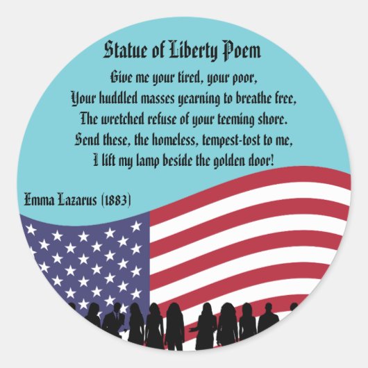 Vrijheidsgedicht, een natie van immigranten ronde sticker (Voorkant)