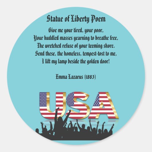 Vrijheidsgedicht, een natie van immigranten ronde sticker (Voorkant)