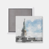 Vrijheidsmagneet Manhattan NYC Waterverf Magneet (Voorkant / Achterkant)