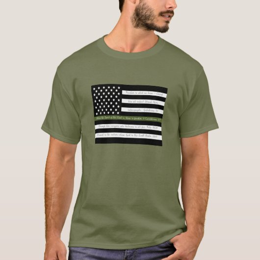 Vrijheidsscripts Groene Lijn Vlag Militaire T-shirt (Voorkant)