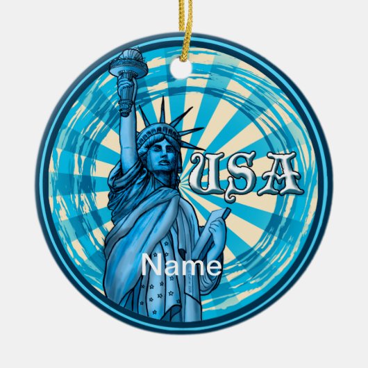 Vrijheidsstatus Blue USA Keramisch Ornament (Voorkant)