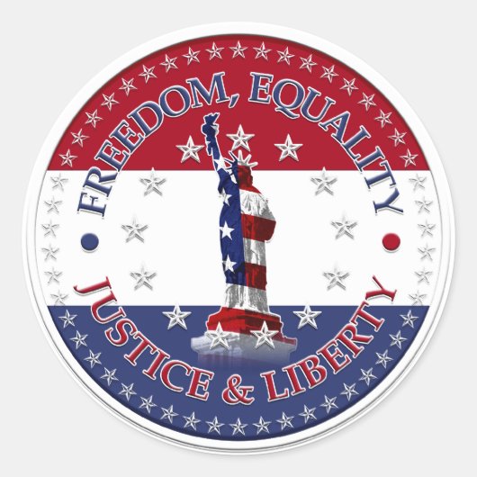 Vrijheidsstatus, GELIJKHEID, JUSTITIE, VRIJHEID Ronde Sticker (Voorkant)
