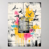 Vrijheidsvogels – Graffiti Open Kooi Stedelijke Po Poster (Voorkant)