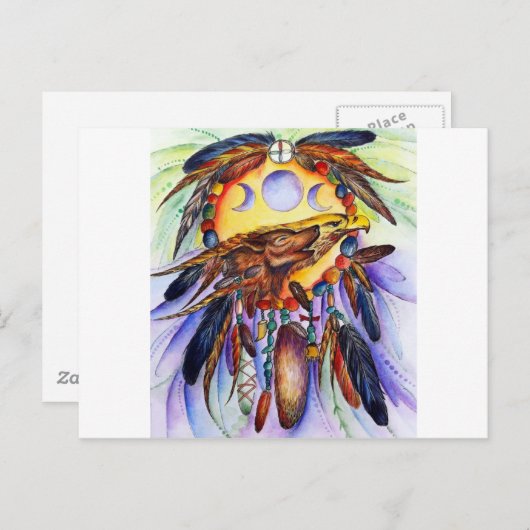 Vrijheidswolf en Eagle Spirits Unite Briefkaart (Voorkant / Achterkant)