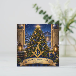 Vrijmetselaar Maçonnieke Waterverf Kerstboom Feestdagenkaart