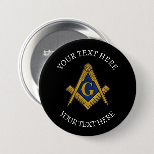 Vrijmetselaar Metselarij Masonic Zwart Vierkant en Ronde Button 7,6 Cm