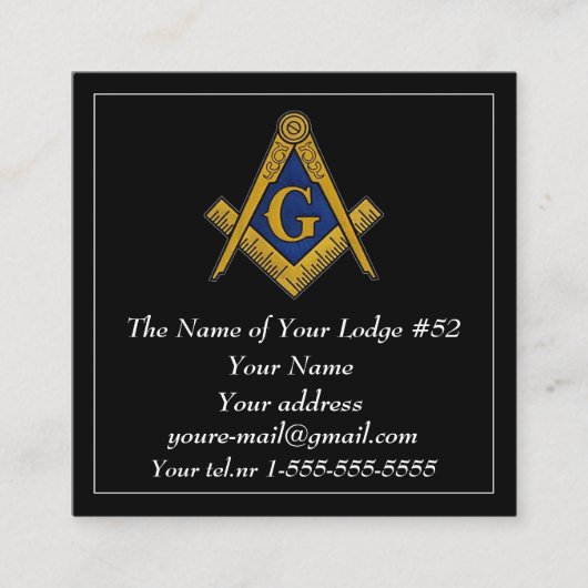 Vrijmetselaar Metselwerk Zwart Blauw Vierkante Visitekaartje (Voorkant)