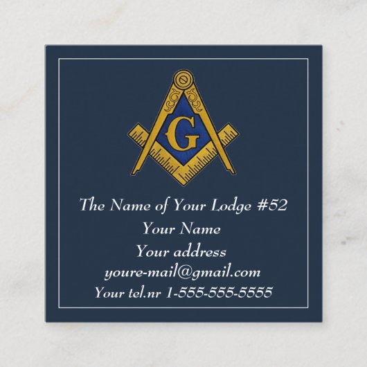 Vrijmetselaar vrijmetselaarssymbool blauw vierkante visitekaartje (Voorkant)