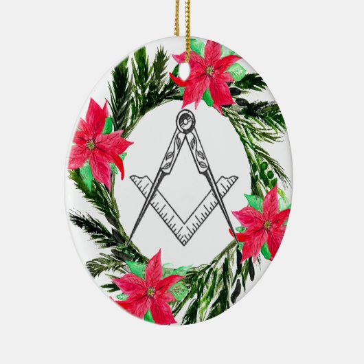 Vrijmetselaarskrans Poinsettia Keramisch Ornament (Rechts)