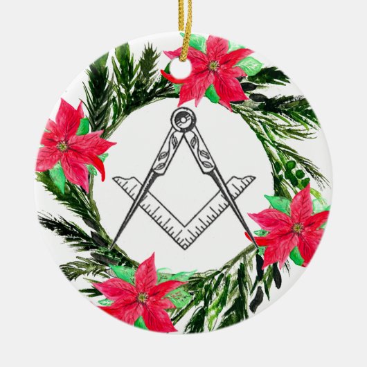Vrijmetselaarskrans Poinsettia Keramisch Ornament (Voorkant)