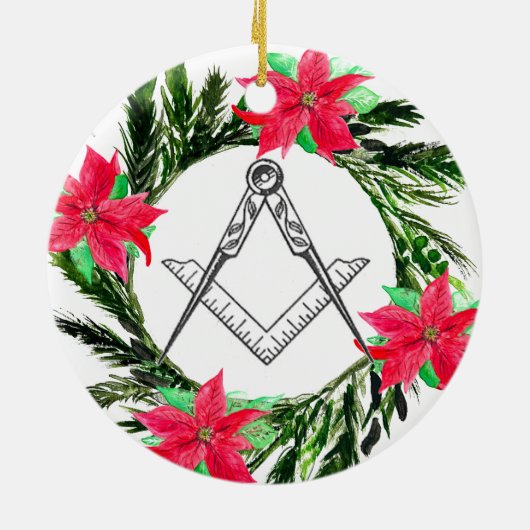 Vrijmetselaarskrans Poinsettia Keramisch Ornament (Achterkant)