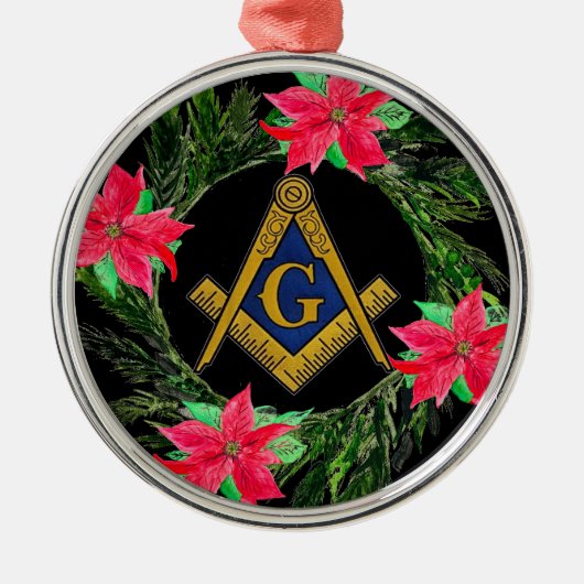 Vrijmetselaarskrans Poinsettia Metalen Ornament (Voorkant)