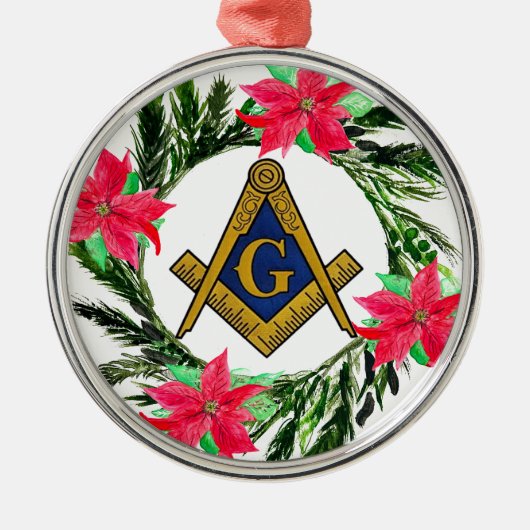 Vrijmetselaarskrans Poinsettia Metalen Ornament (Voorkant)