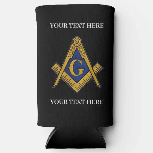 Vrijmetselaarsplein en kompas metselwerk seltzer blikjeskoeler (Voorkant)