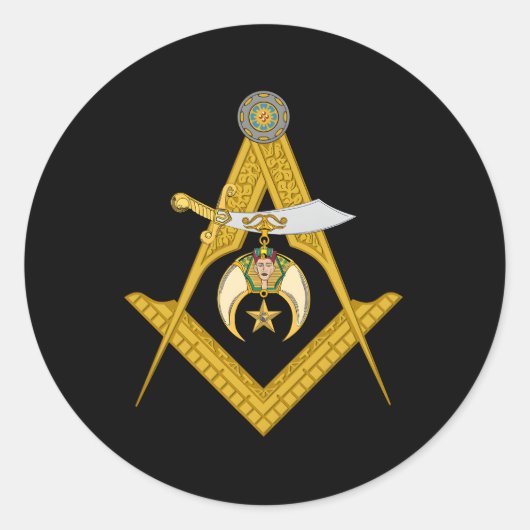 vrijmetselaarsplein en kompassen krimppertjes vade ronde sticker (Voorkant)