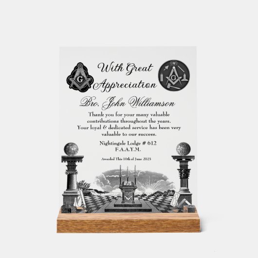 Vrijmetselaarsprijs Acryl Bord (Voorkant)