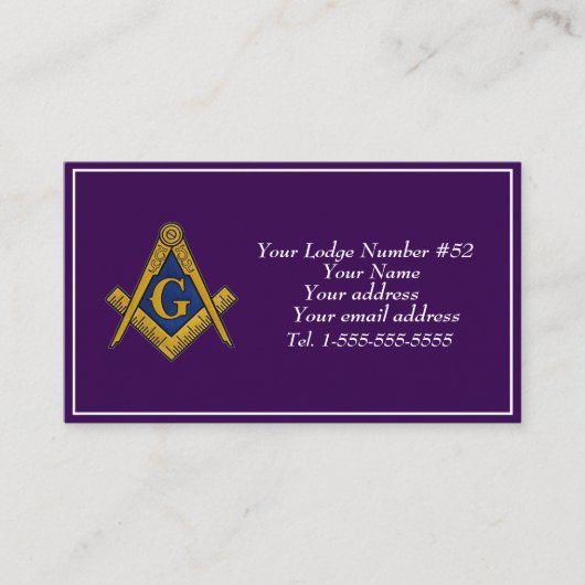 Vrijmetselaarssymbool vrijmetselaar Paarse vrijmet Visitekaartje (Voorkant)