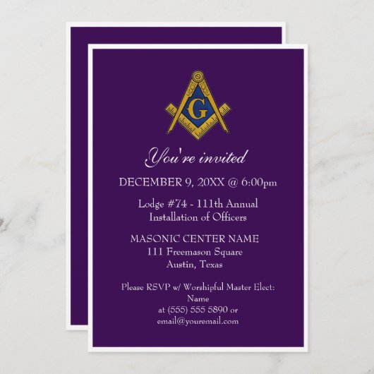 Vrijmetselarij Black Masonic Paarse Kaart (Voorkant / Achterkant)