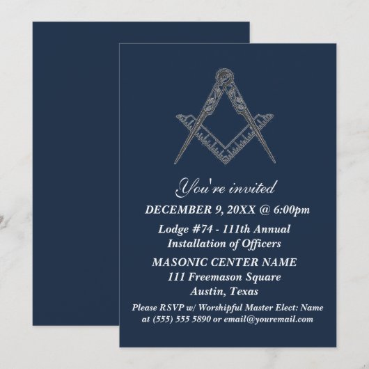 Vrijmetselarij Navy Blue Masonic Kaart (Voorkant / Achterkant)