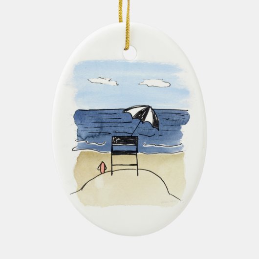 Vrijwaringsvoorzitter voor het strand keramisch ornament (Achterkant)