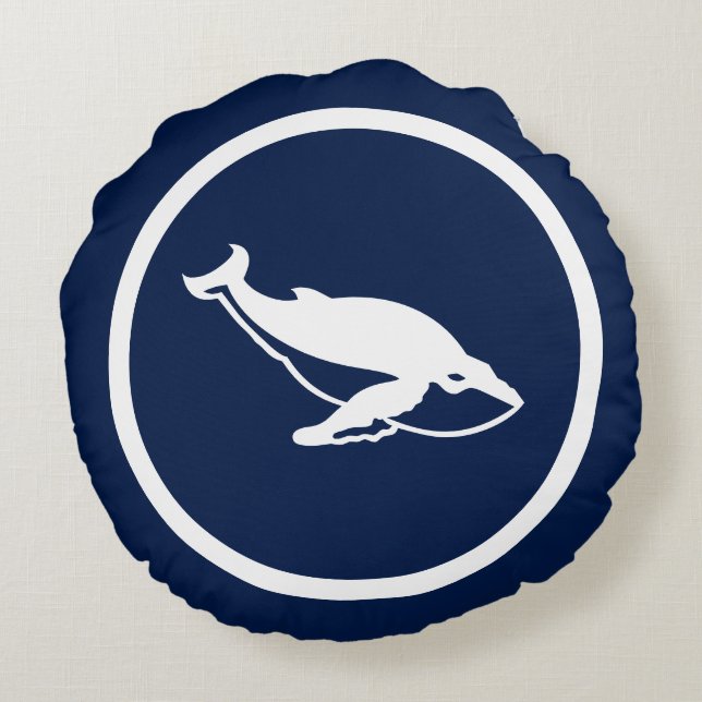 Vrijwel marineblauwe walvissen nautisch rond kussen (Achterkant)