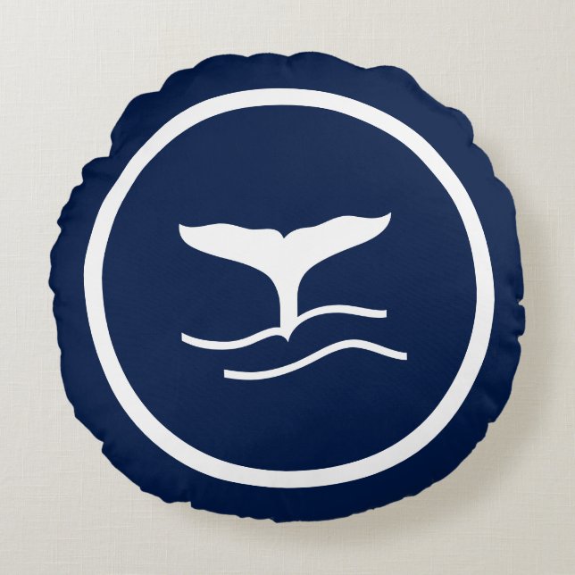 Vrijwel marineblauwe walvissen nautisch rond kussen (Voorkant)