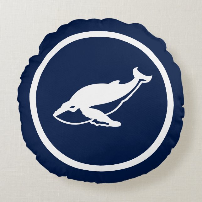 Vrijwel marineblauwe walvissen nautisch rond kussen (Voorkant)
