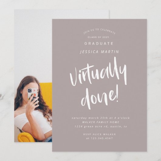 vrijwel voltooide afstuderen fotoparty-uitnodiging kaart (Voorkant / Achterkant)